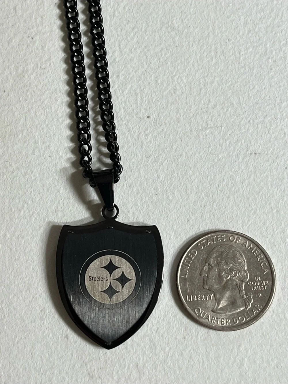 24”, Stainless Steel Black Sports Logo Dog Tag & Shield Necklace Set